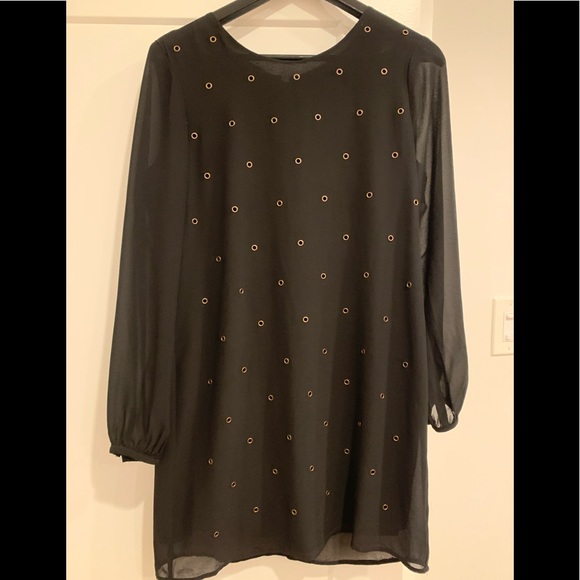 Like new condition black tunic dress with sheer sleeves and brass grommets - Picture 1 of 2